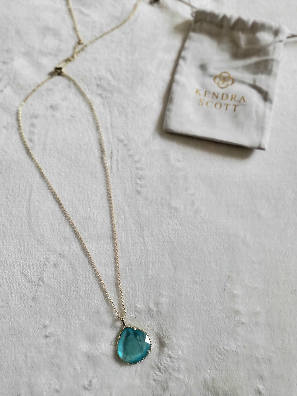 Kendra Scott Gold Necklace with Teal Blue Pendant